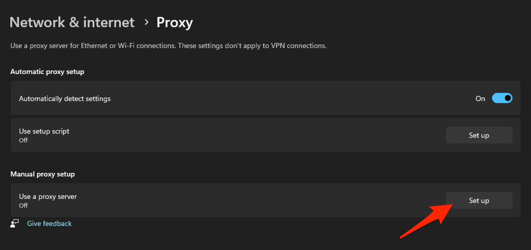 Use Manual Proxy Setup in Windows PC